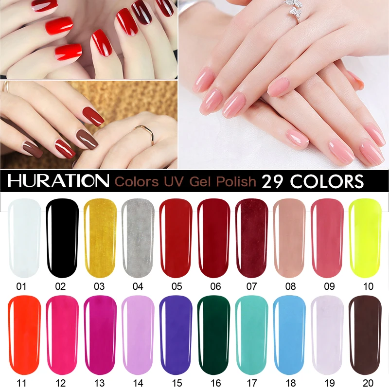 

Huration Soak Off Nail Polish 29 Colors Gel Semi Permanent UV Lucky Nails Gel Varnish Art LED Lamps Organic UV Nail Gel Polish