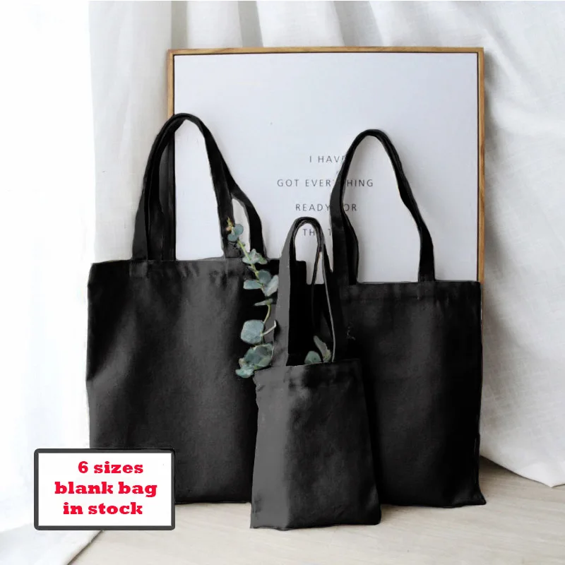 

GABWE Unisex Shopping Bag Canvas Tote Bag Print Your Design Black Shoulder Totes for Travel Grocery Reusable Eco Cotton Handbags