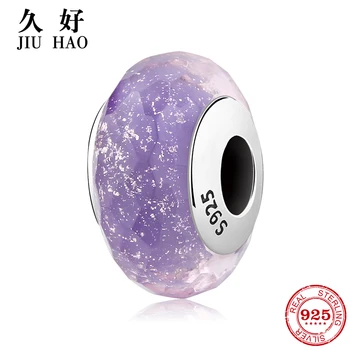 

925 Sterling Silver sparkling purple Murano Glass Charms beads Fit Original European Charm Bracelet Jewelry making
