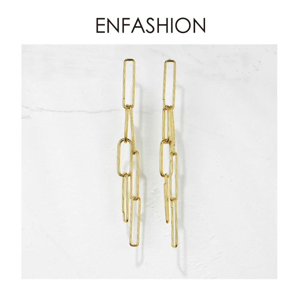 Женские серьги подвески ENFASHION Boho простые золотистого цвета с длинной кисточкой