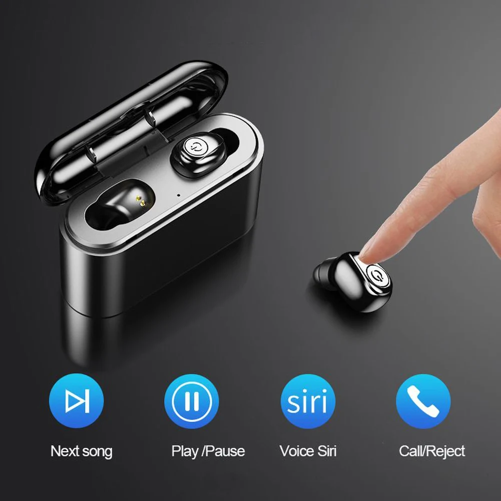 Bluetooth наушники настоящие Беспроводные наушники с зарядным чехлом стерео беспроводные наушники power Bank для телефона 5,0 гарнитура наушники