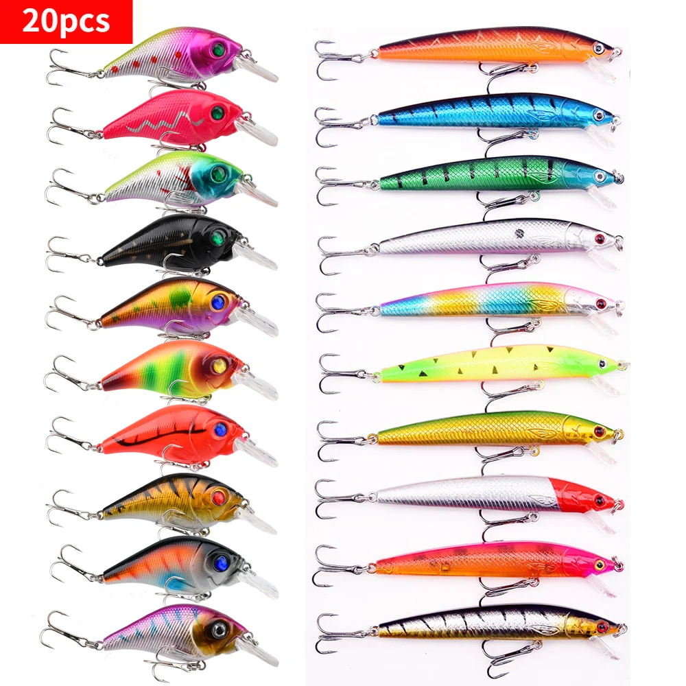 

20pcs Fishing Lure Kit Mix Color Crankbait Minnow Lures Wobbler Floating Water Hard Baits Carp Bait Set Fishing Tackle