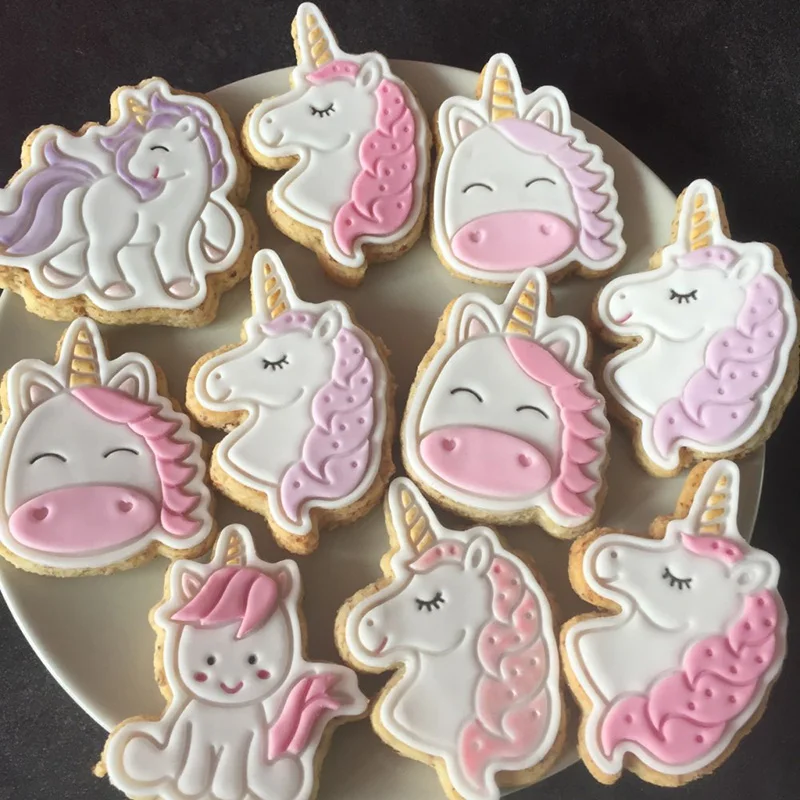 6Pcs/box Unicorn Cookie Cutters Plastic 3D Cartoon Cake Biscuit Mold Stamp Kitchen Baking Tool Party Decoration Supplies | Дом и сад