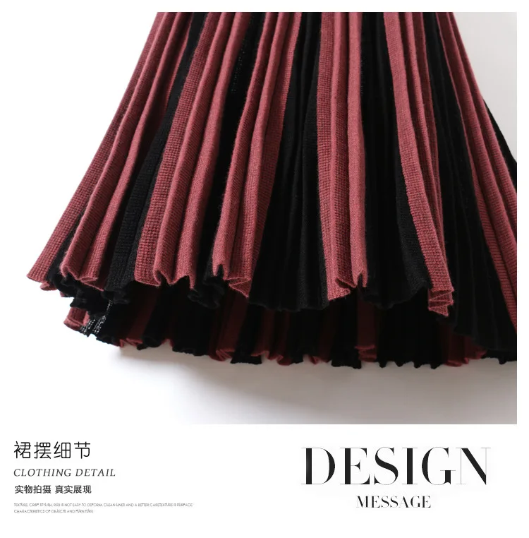 INNASOFAN Knitted Skirt Women Autumn Winter Pleated Long Skirt High Waist Fashion High-end Chic Solid Color Skirt