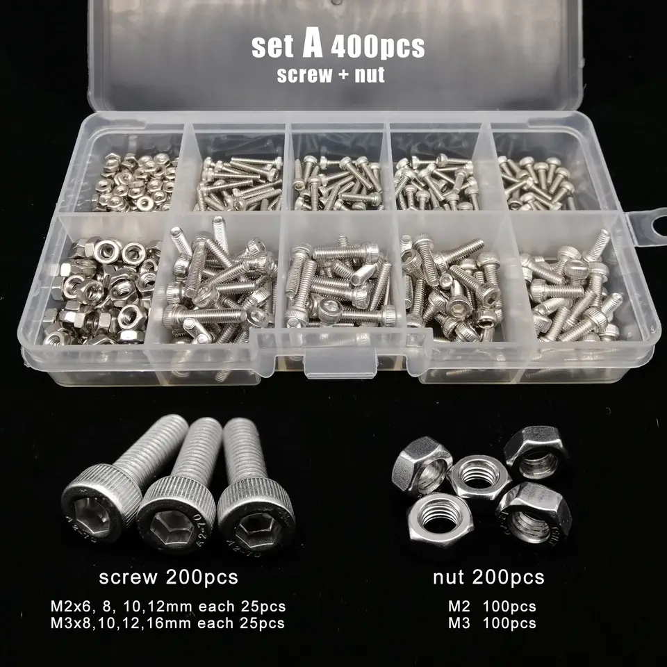 Total 400/650/1140/2100X M1.6 M2 M2.5 M3 M4 M5 304 Stainless Steel Hexagon Hex Socket Cap Head Screw Bolt Nut Set Assortment Kit image 7