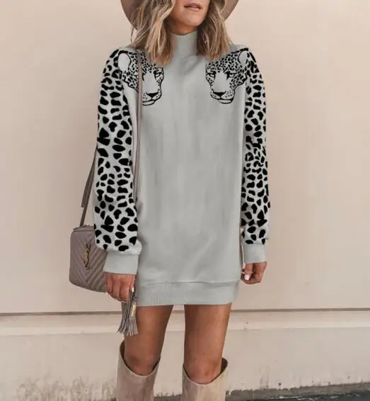 2022  Women Sweatshirts Leopard Print Long Sleeve Patchwork Casual Pullover Tops Spring Autumn Streetwear Sweatshirt Female