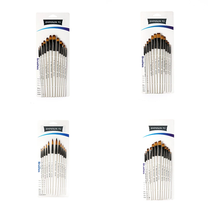 12 Uds el pelo de Nylon mango de madera de pintura acuarela cepillo pluma pincel de aprendizaje Diy pintura al óleo acrílica pinceles pintura arte suministros