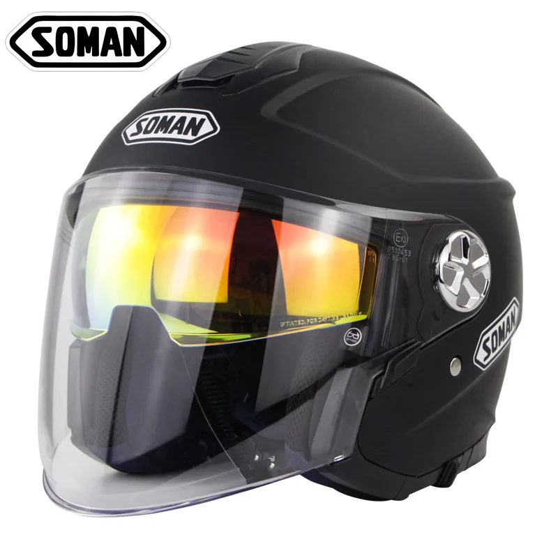 SOMAN SM519 мотоциклетный шлем с открытым лицом Capacete Moto Casco двойной козырек Ретро каск