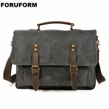 Мужская сумка-мессенджер 15,6 дюймов водонепроницаемая парусиновая кожаная Вощеная парусина портфель винтажная кожаная сумка для ноутбука сумка-портфель LI2586