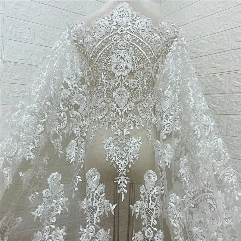 1 ярд Высококачественная открытая белая африканская французская Вышивка Тюль