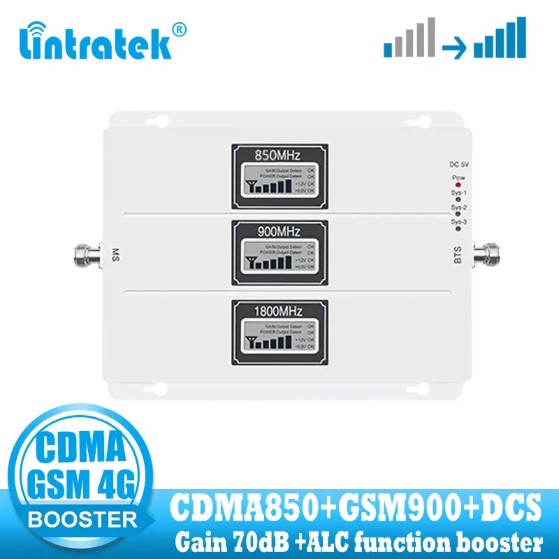 Трехдиапазонный ретранслятор сотового сигнала lintratek CDMA 850 GSM 900 DCS1800 мобильный