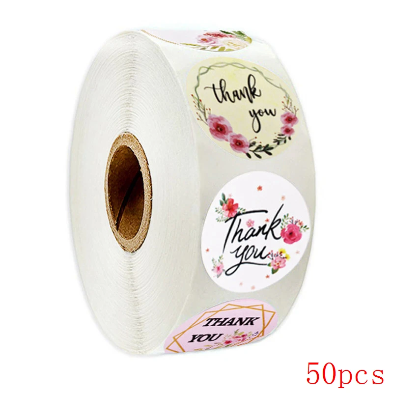 50-500pcs 8 styles Thank You Sticker for Seal Labels Round Floral Multi Color Labels Sticker handmade offer Stationery Sticker 