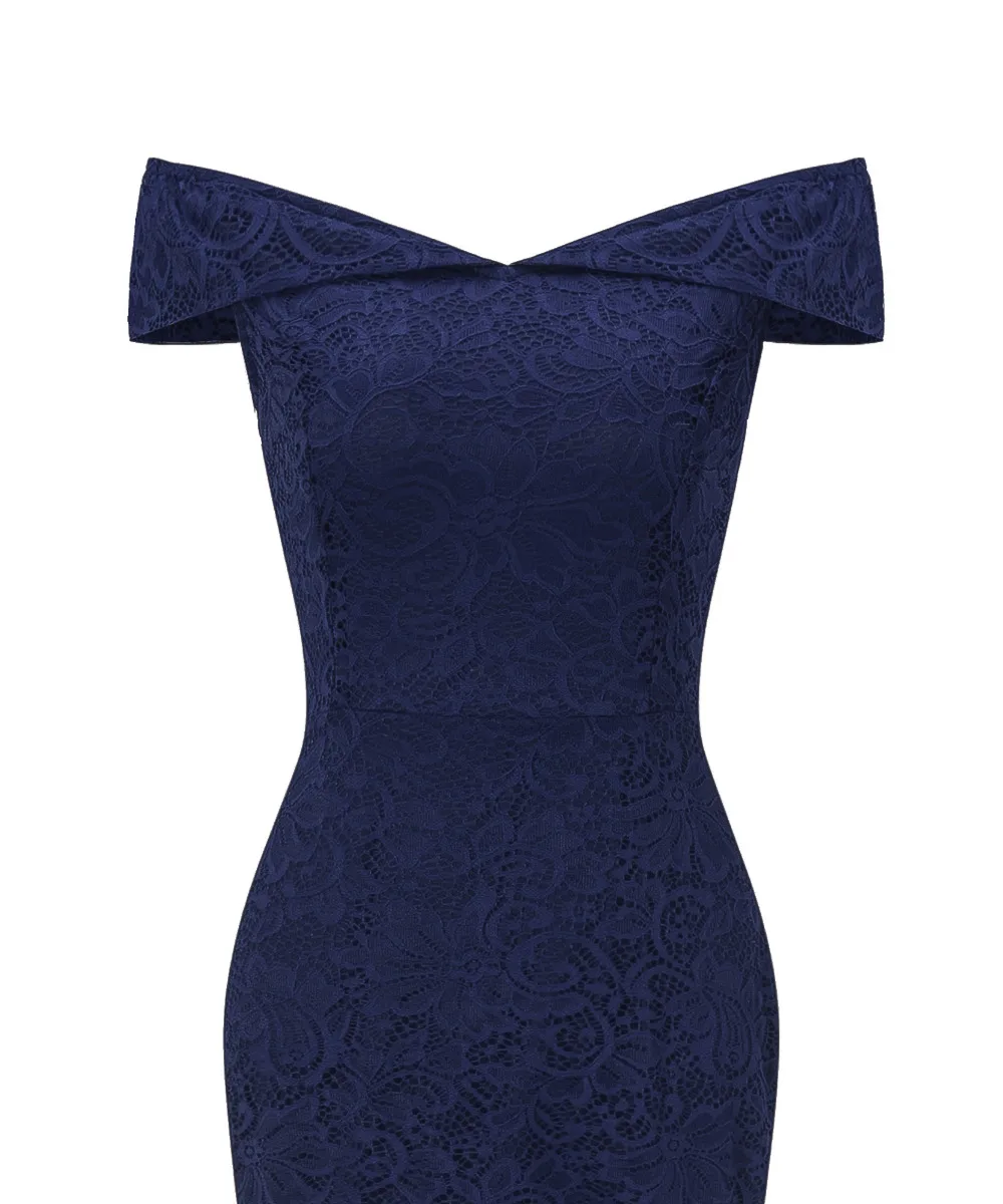 Кружевное длинное женское платье русалки с вырезом лодочкой, подиумное лоскутное платье русалки, короткое спереди длинное сзади темно-синее темно-красное вечернее платье