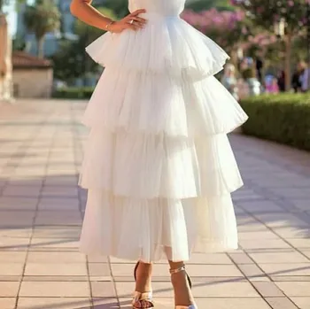 

Skirts Long White Tiered Ruffled Tulle Custom Made Women Evening Prom Skirts