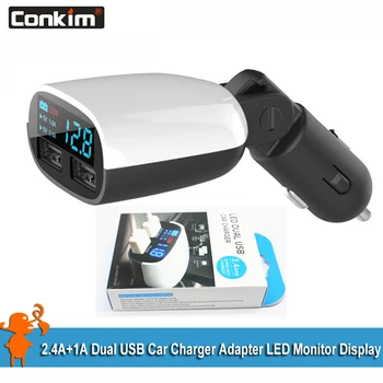 

Conkim Universal 5V 2.4A+1A Dual USB Car Charger Adapter LED Monitor Display Mobile phone / Ipad /GPS/ DVR Tablet Car-Charger