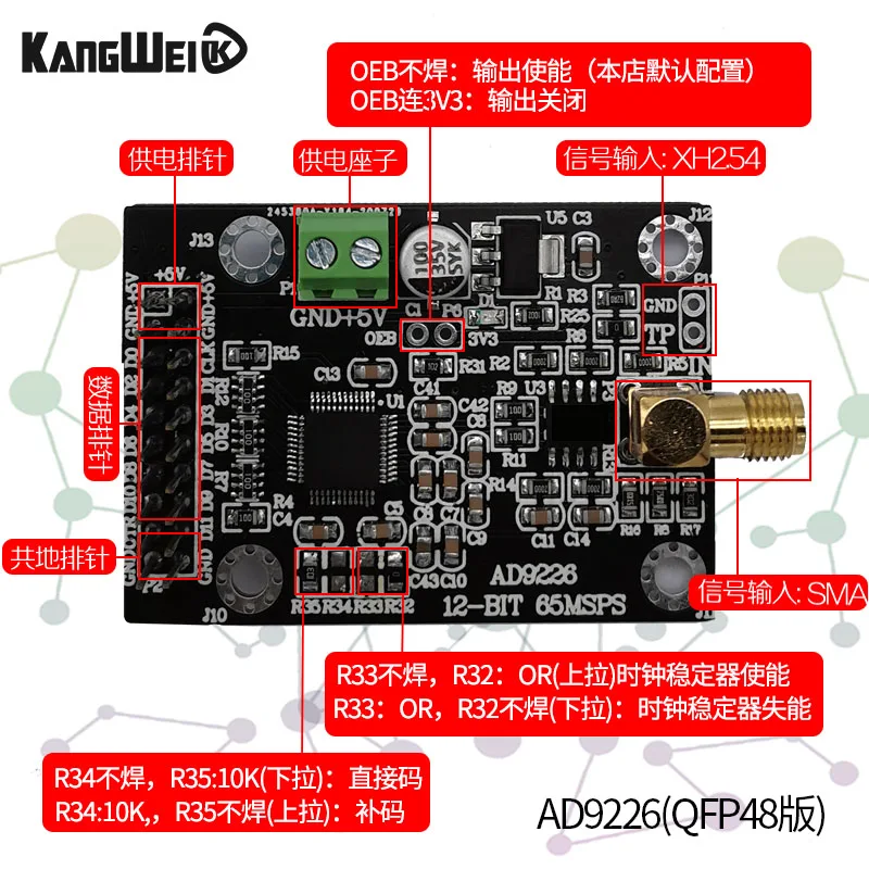 AD9226 QFP48 High-Speed ADC Module 65M Data Acquisition For FPGA Development pan AD9226 QFP48 High-Speed ADC Module 65M Data Acquisition For FPGA Development pan