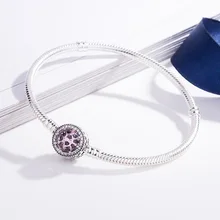 Authentic 925 Sterling Silver Bracelet Openwork Radiant Pink Hearts Snake Chain Bangle Fit Women Bead Charm Fashion Jewelry