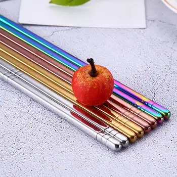 

1 Pair Stainless Steel Tableware Colorful Length 23cm Reusable Chopsticks Dishware Antiskid Household Chinese One Pair LINSBAYWU