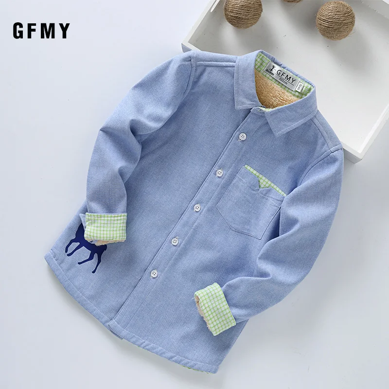 blue GFMY/ г., зимняя модная однотонная Вельветовая рубашка с длинными рукавами из хлопка для мальчиков От 3 до 12 лет повседневная одежда для больших детей куртка - Цвет: blue