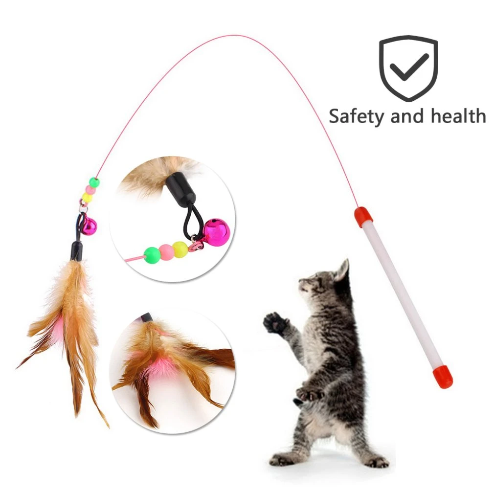 Kitten Cat Pet Toy Steel Wire Feather Teaser Wand With Bell Simulation Bird Cat Toy Interactive Toy Funny Cat Supplies