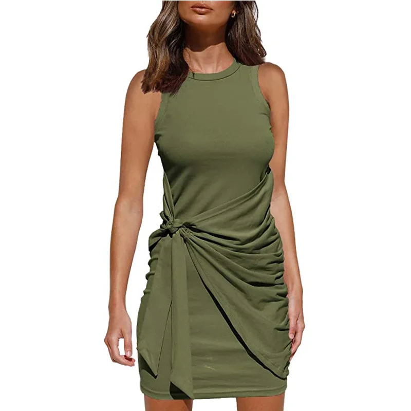 Vestido corto femenino de verano sin mangas con cordón, minivestido ajustado para mujer, para oficina y fiesta