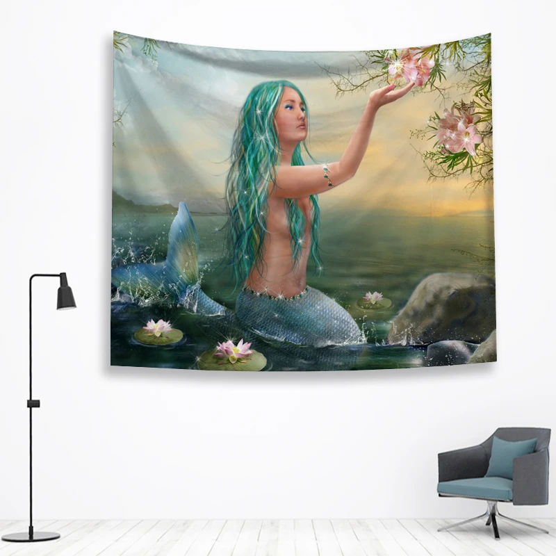 Русалка стены Ttapestry висячие украшения богемный пляжный коврик дом Декор общежития МАНДАЛА ГОБЕЛЕН колдовство хиппи - Цвет: 1-7