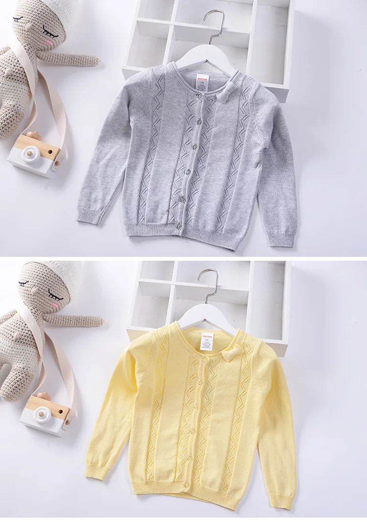 bowknot girls cardigan kids knitted wear thin children's sweaters clothing