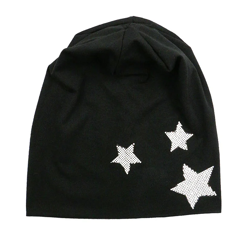 Для женщин зимний Слауч хлопковые Beanie шапки для женщин Стразы звезда Багги шапочки черепки Кепки Осенняя Новинка для женщин Gorro, защищающая малыша от солнца и фестиваля - Цвет: Black