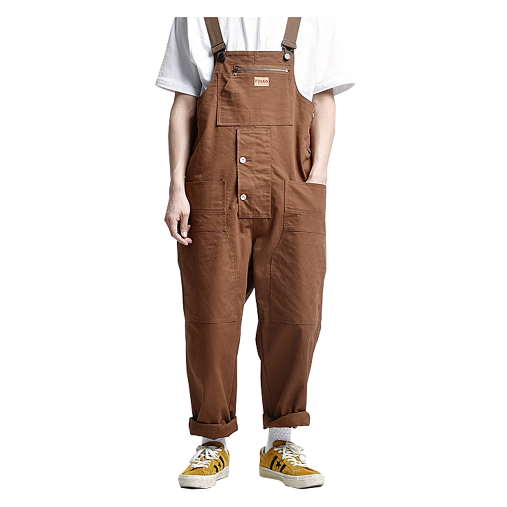 MensLooseMultiPocketsCargoBibOverallsWorkingClothingJumpsuits