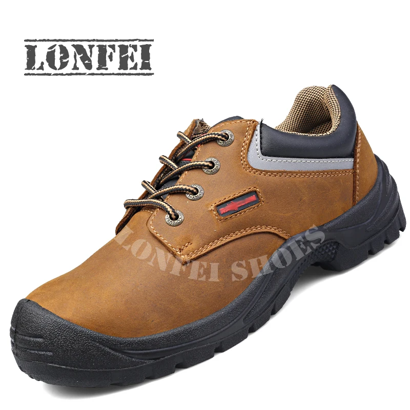 

genuine leather work boots anti punture impact resistance and non-slip steel toe safety shoes men outdoor safety footwear