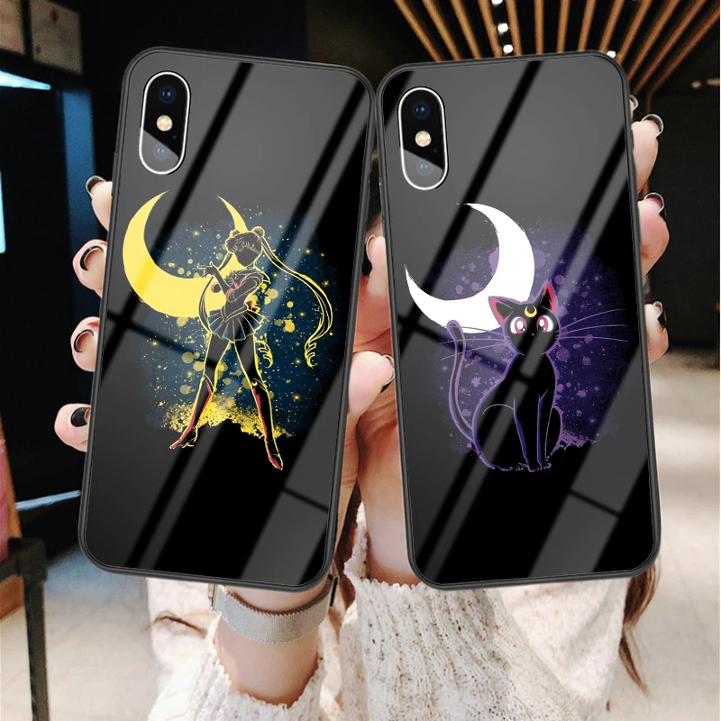 Чехол для телефона Sailor Moon японского аниме Kawaii для iPhone XR 6 6S 7 8 Puls X XS MAX, чехлы из закаленного стекла, чехол для iPhone 11 Pro Max