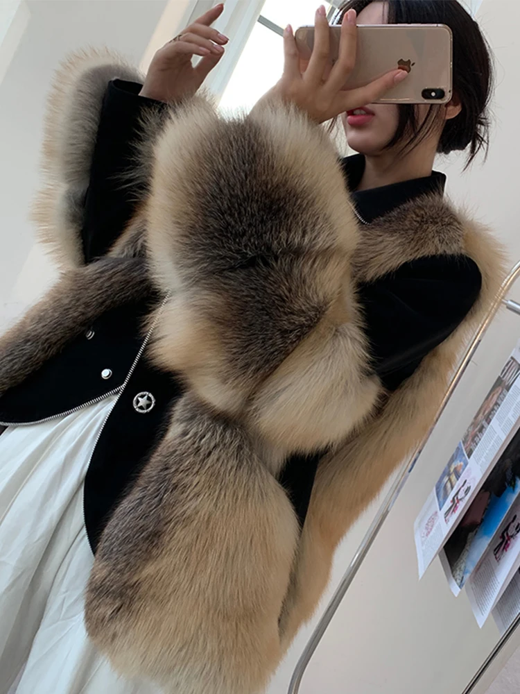 2020 New Golden Island Fox Fur Jackets Stitching