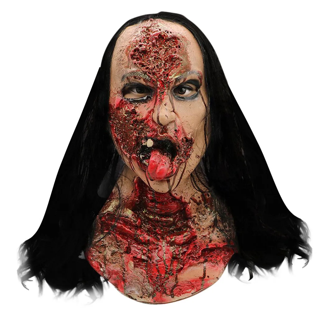 

Wig Female Ghost Style Mask Melting Face Adult Latex Costume Halloween Scary for Men Cosplay Halloween Party Prop