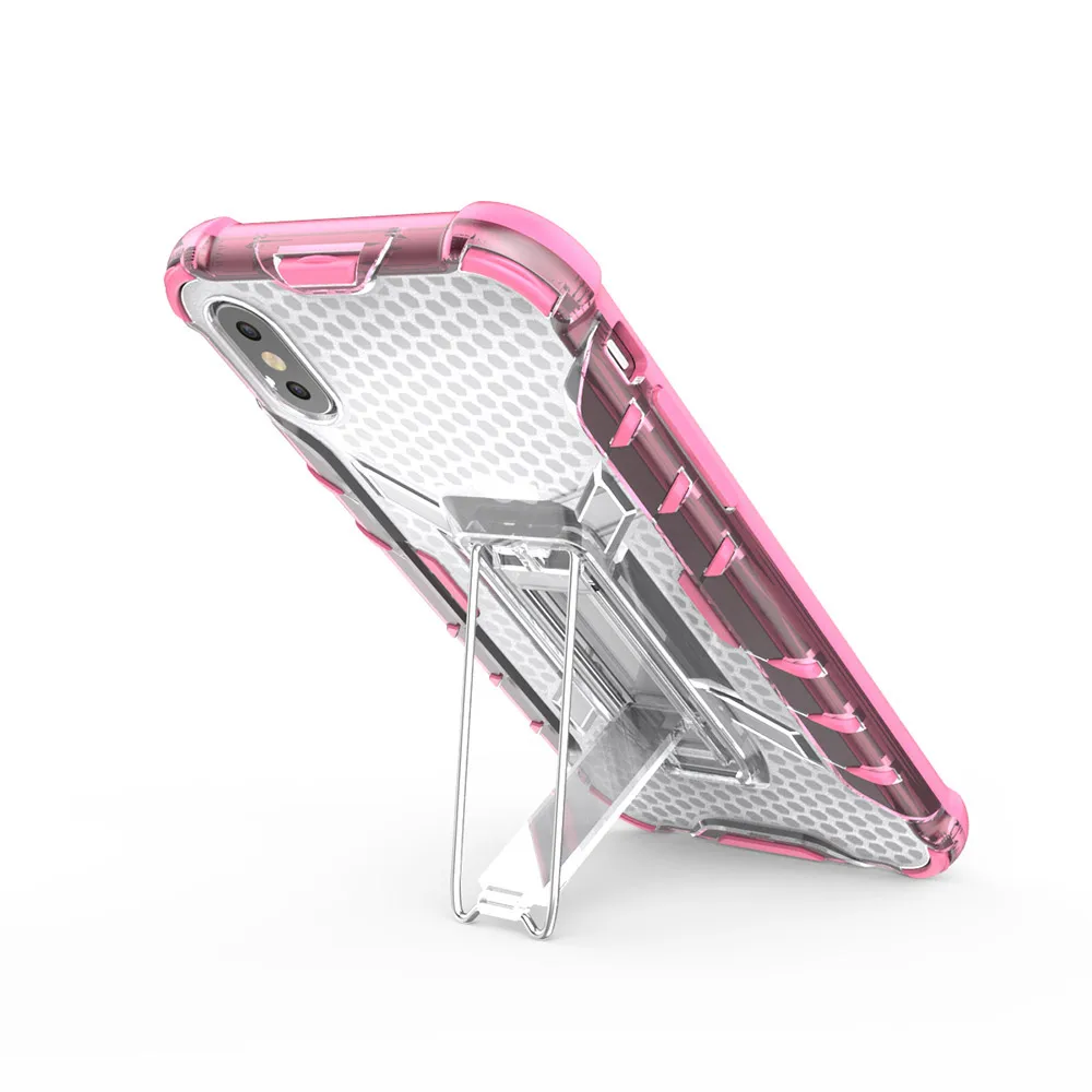 Luxury Shockproof Phone Case For iPhone 7 X XS 6 6S 8 Plus Colorful Transparent Kickstand TPU+PC Back Cover |
