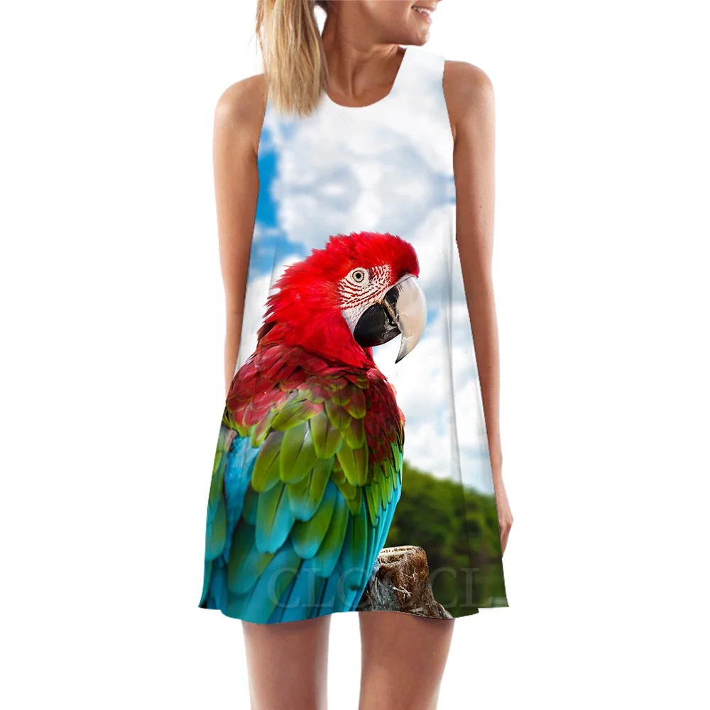 

CLOOCL Fashion Women Tank Tops Macaw 3D Printed Animal Parrot Loose Dress Slim Short Female Vest Harajuku Style Sleeveless Dress