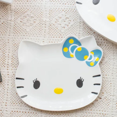 Серебристый HelloKitty милый мультфильм керамические фруктовые закуски тарелка японский стейк Блюдо Набор Китай подносы для десерта тарелка - Цвет: Серебристый