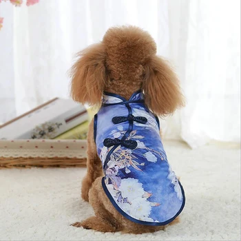 

Songyue Cherry Blossoms Printed Pet Clothes New Chinese Style Cheongsam Tang Suit Dresses Skirts For Pet Dog Puppy Pet Products