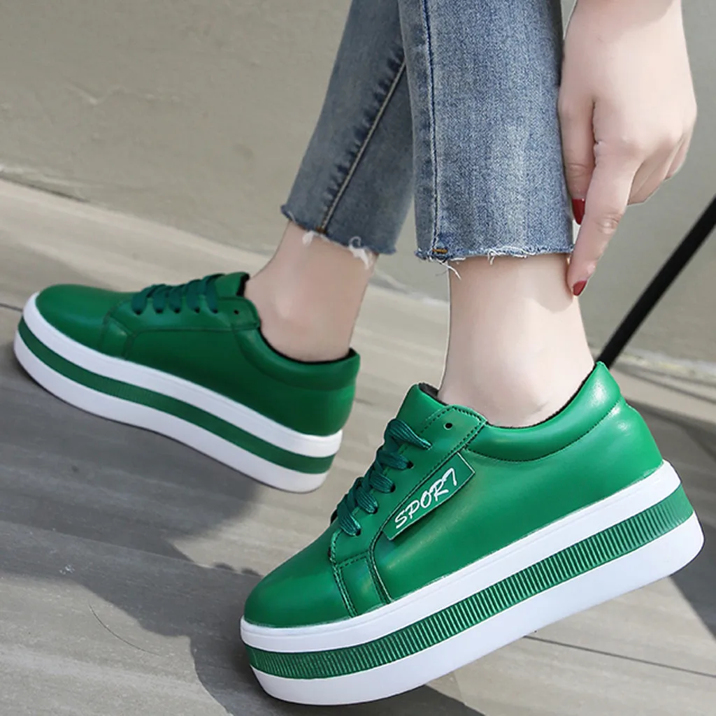 Женская обувь; модная однотонная Спортивная повседневная обувь на шнуровке, увеличивающая рост, на толстой подошве; Feminino Zapatos De Mujer; зеленые женские кроссовки
