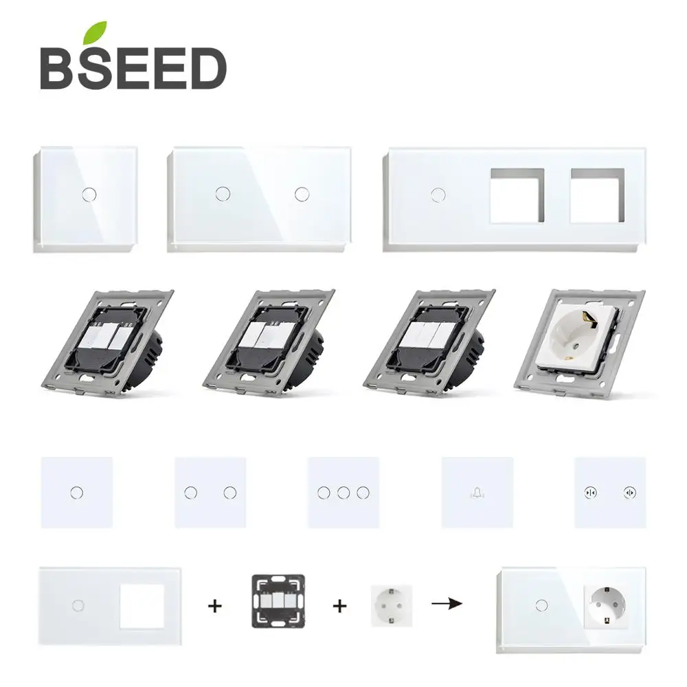 Настенные выключатели света BSEED запчасти для стеклянной панели белые сенсорные