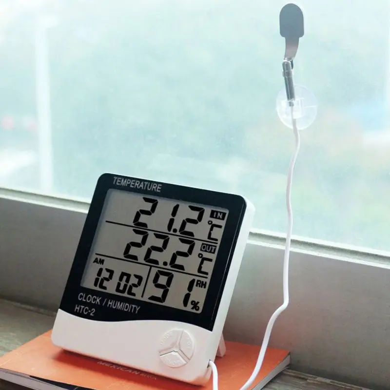 

LCD Digital Temperature Humidity Meter Home Indoor Outdoor Hygrometer Thermometer Weather Station With Clock