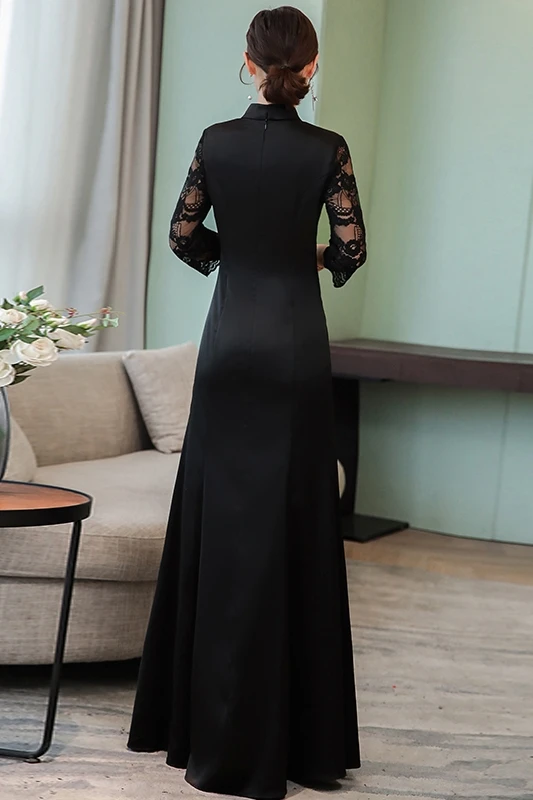 Улучшенное женское длинное платье cheongsam в китайском стиле, Восточное кружевное платье с вышивкой, воротник-стойка, женское платье aodai
