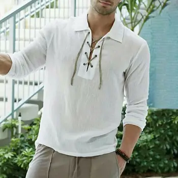 

2020 New Arrival Fashion Men Cotton linen Casual Shirts Summer Long Sleeve Shirt Muscle Loose Casual Shirts V-Neck Tops