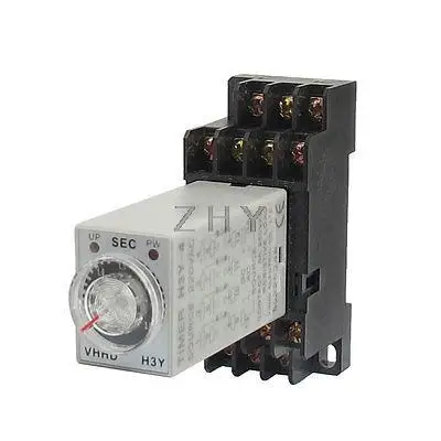 

AC 220V H3Y-4 3 Seconds 4PDT 14 Pins Power on Time Delay Relay w Socket