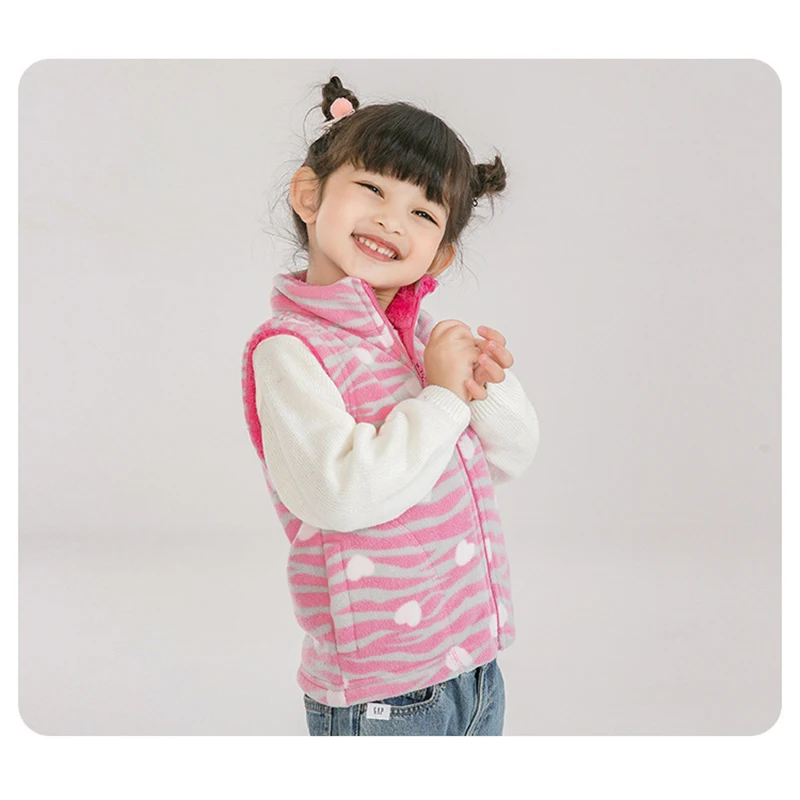 Mudkingdom Girls Vest Jackets Autumn Heavyweight Fleece Thick Warm Kids Outerwear Polka Dots Heart Pattern Coats Girls Clothes