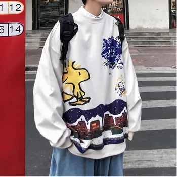 

2020 Spring And Autumn New Youth Popular Digital Printing Loose Sweatshirt Fashion Casual Round Neck Pullover Gray White / Black