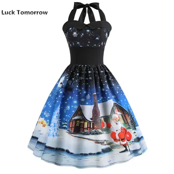 

Sexy Party Dress Women Vintage Dresses Print Christmas Dress Summer V Neck Backless Halter Bandage Midi Dress Plus Size vestido