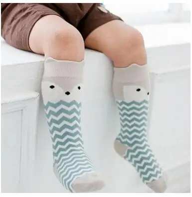 Wave fox slip Для новорожденных и детей ясельного возраста гольфы для маленьких девочек и мальчиков противоскользящие носки с симпатичными рисунками котиков; лисьи гетры для в стиле радуги, для младенцев, теплые длинные носки до колена - Цвет: Wave fox slip