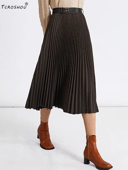 

Heavy craftsmanship pleated pleats high waist straps A-line large hem skirt ladies new autumn and winter new loose and versatile