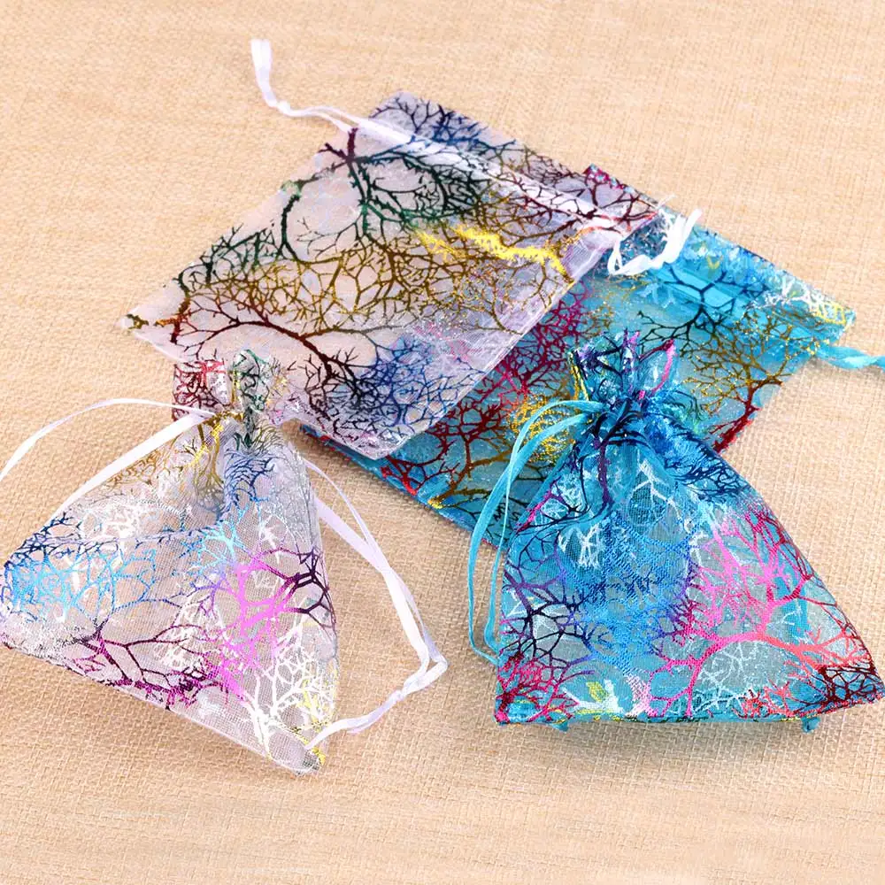 

25pcs/50pcs Big Organza Gift Bags 15x20/17x23/20x30cm Tree Pattern Jewelry Packaging Bag Wedding Christmas Present Drawable Bags