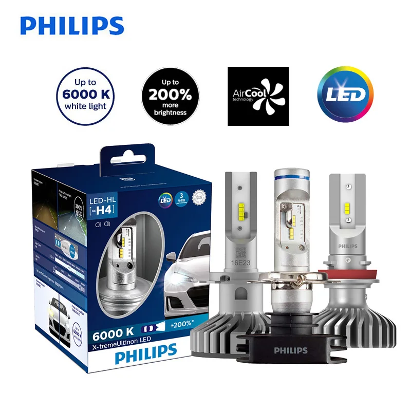 Philips  H4 H7 H8 H11 H16 9005 9006 HB3 HB4 12V 6000K X-treme Ultinon LED Car LED Headlight Auto Fog Lamps +200% BrighterX2